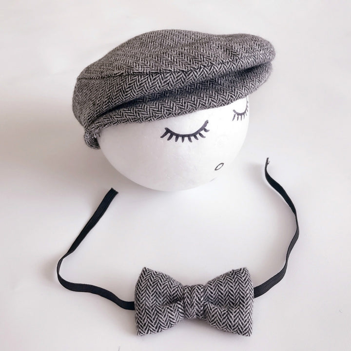 Newborn Baby Photography Props Photo Shoot Outfits Infant Cap Cabbie Hat with Bowtie Set, ALA0000BH, ALA0000BW, ALA0000C, ALA0000D, ALA0000L, ALA0000X