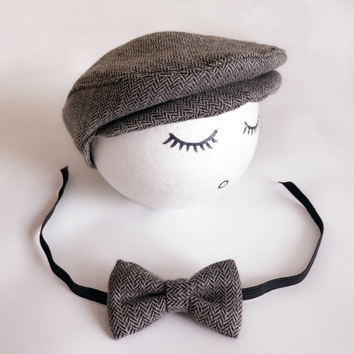 Newborn Baby Photography Props Photo Shoot Outfits Infant Cap Cabbie Hat with Bowtie Set, ALA0000BH, ALA0000BW, ALA0000C, ALA0000D, ALA0000L, ALA0000X