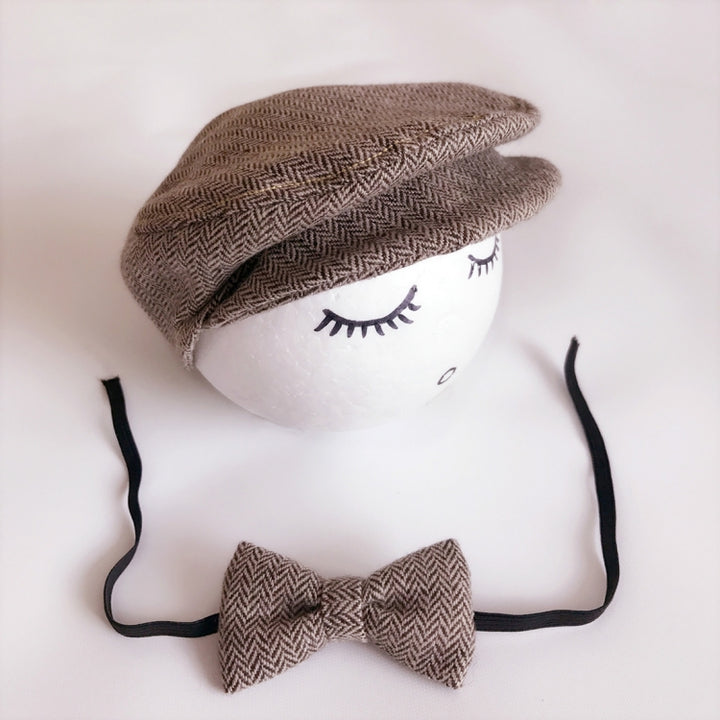 Newborn Baby Photography Props Photo Shoot Outfits Infant Cap Cabbie Hat with Bowtie Set, ALA0000BH, ALA0000BW, ALA0000C, ALA0000D, ALA0000L, ALA0000X