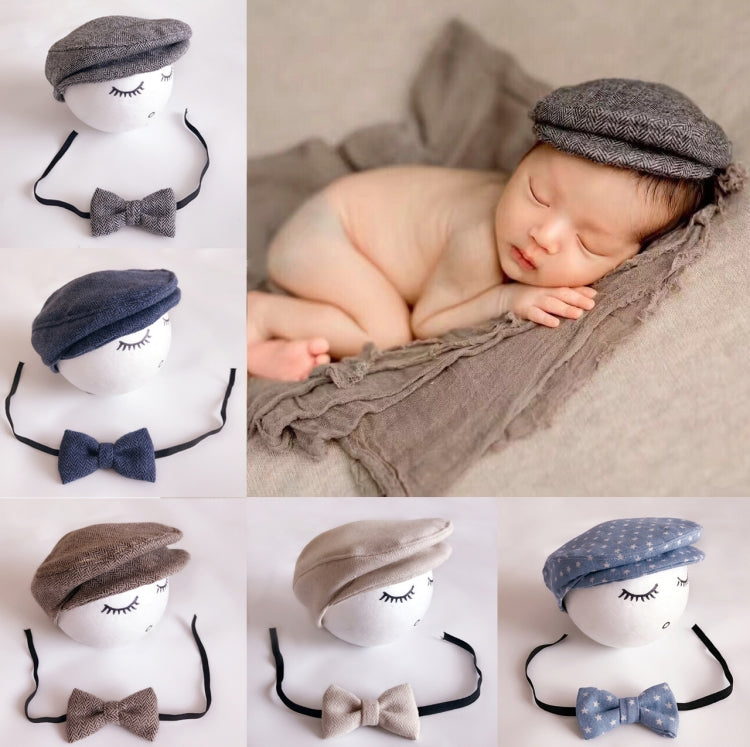 Newborn Baby Photography Props Photo Shoot Outfits Infant Cap Cabbie Hat with Bowtie Set, ALA0000BH, ALA0000BW, ALA0000C, ALA0000D, ALA0000L, ALA0000X