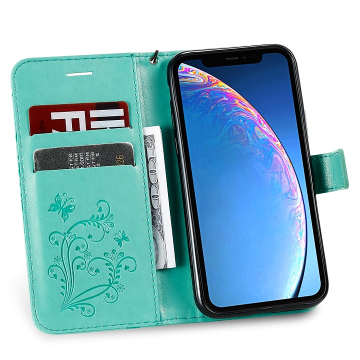 Pressed Printing Butterfly Pattern Horizontal Flip PU Leather Case with Holder & Card Slots & Wallet & Lanyard, For iPhone 11 Pro, For iPhone 11, For iPhone 11 Pro Max, For OPPO A1K / C2