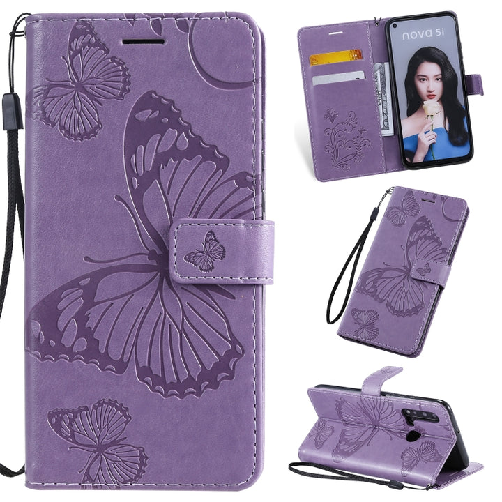 Pressed Printing Butterfly Pattern Horizontal Flip PU Leather Case with Holder & Card Slots & Wallet & Lanyard, For Vivo Y93 / Y91 / Y95, For Huawei P20 Lite 2019 / Nova 5i, For Huawei P Smart Z / Y9 Prime 2019, For Galaxy A80