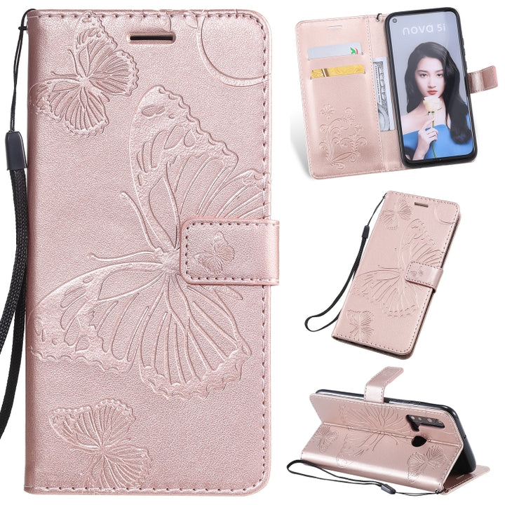 Pressed Printing Butterfly Pattern Horizontal Flip PU Leather Case with Holder & Card Slots & Wallet & Lanyard, For Vivo Y93 / Y91 / Y95, For Huawei P20 Lite 2019 / Nova 5i, For Huawei P Smart Z / Y9 Prime 2019, For Galaxy A80