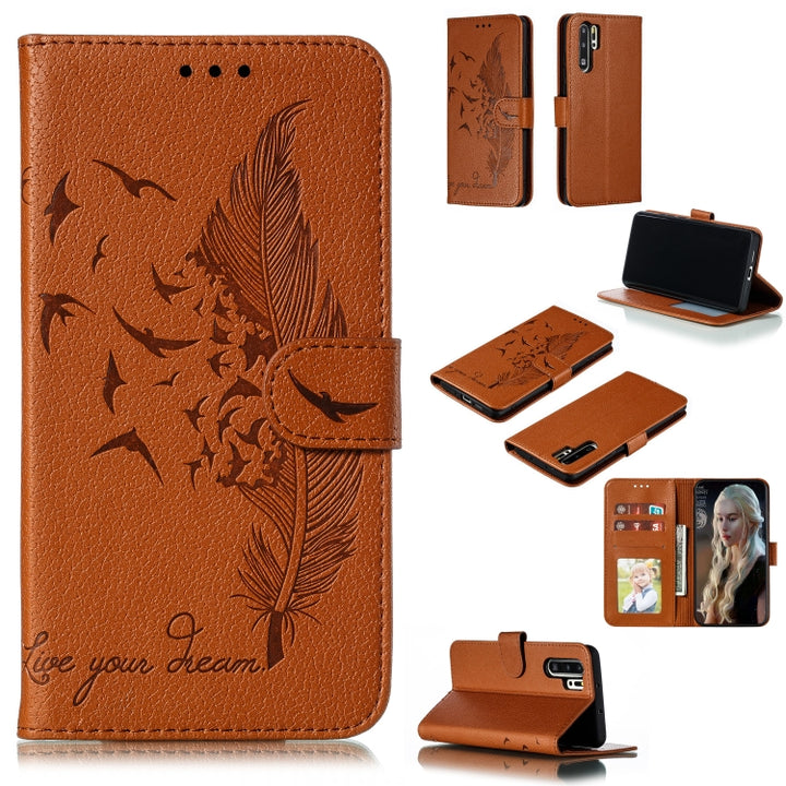 Feather Pattern Litchi Texture Horizontal Flip Leather Case with Wallet & Holder & Card Slots, For Huawei P Smart Z / Y9 Prime (2019), For Huawei P20 Lite (2019) / Nova 5i, For Huawei P30, For Huawei P30 Lite, For Huawei P30 Pro