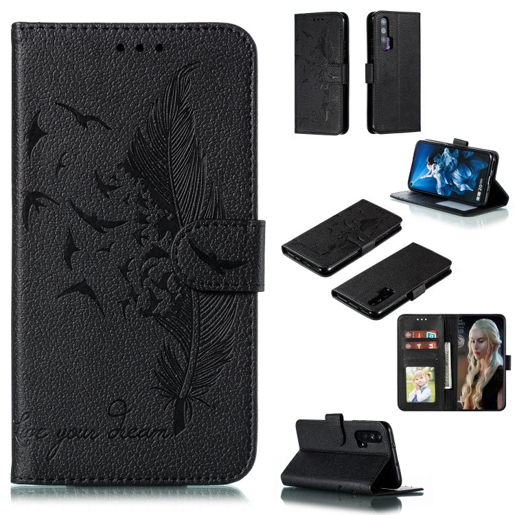 Feather Pattern Litchi Texture Horizontal Flip Leather Case with Wallet & Holder & Card Slots, For Huawei Honor 20 Pro