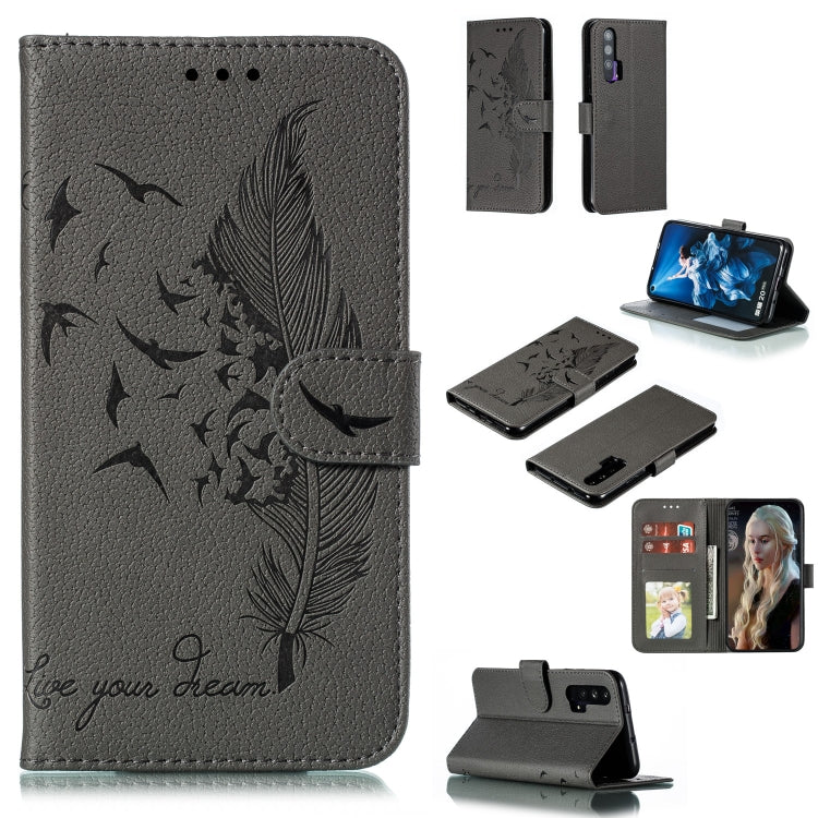 Feather Pattern Litchi Texture Horizontal Flip Leather Case with Wallet & Holder & Card Slots, For Huawei Honor 20 Pro