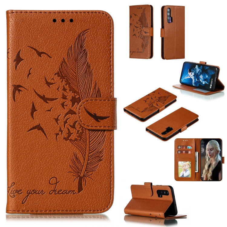 Feather Pattern Litchi Texture Horizontal Flip Leather Case with Wallet & Holder & Card Slots, For Huawei Honor 20 Pro