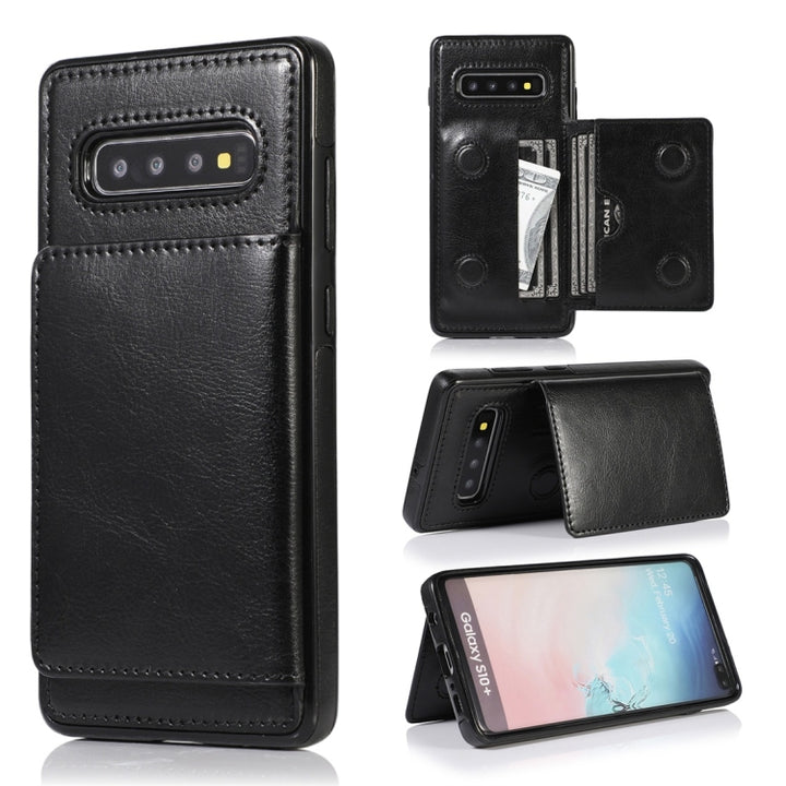 Shockproof PU + TPU Protective Case with Card Slots & Holder, For Galaxy S10+, For Galaxy S10e