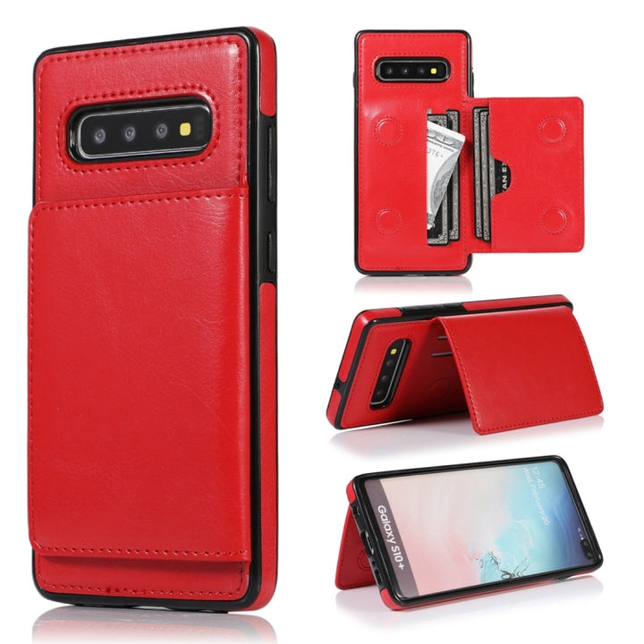 Shockproof PU + TPU Protective Case with Card Slots & Holder, For Galaxy S10+, For Galaxy S10e