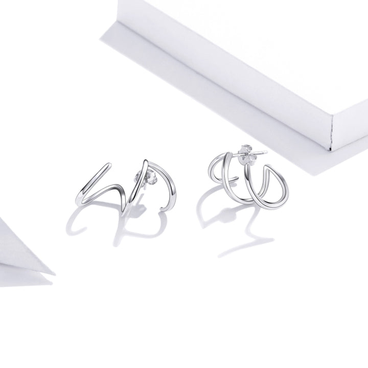 S925 Sterling Silver Simple Style Lines Women Earrings, Lines