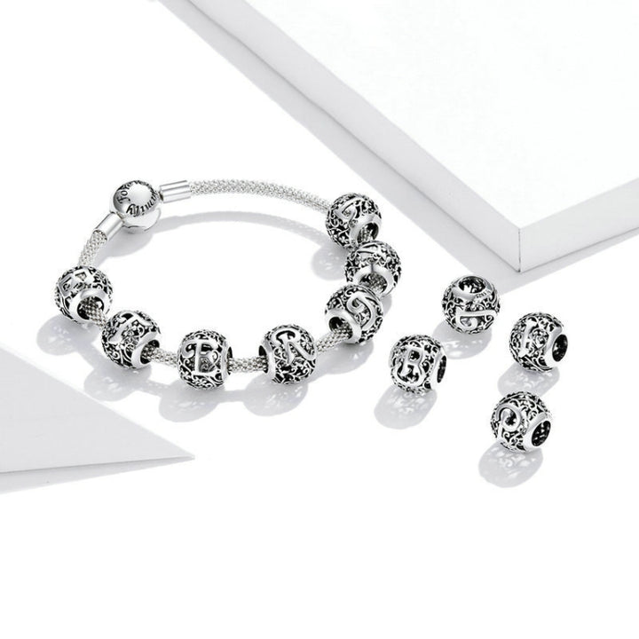 S925 Sterling Silver Mori Series Hollow Letters Beads DIY Bracelet Necklace Accessories