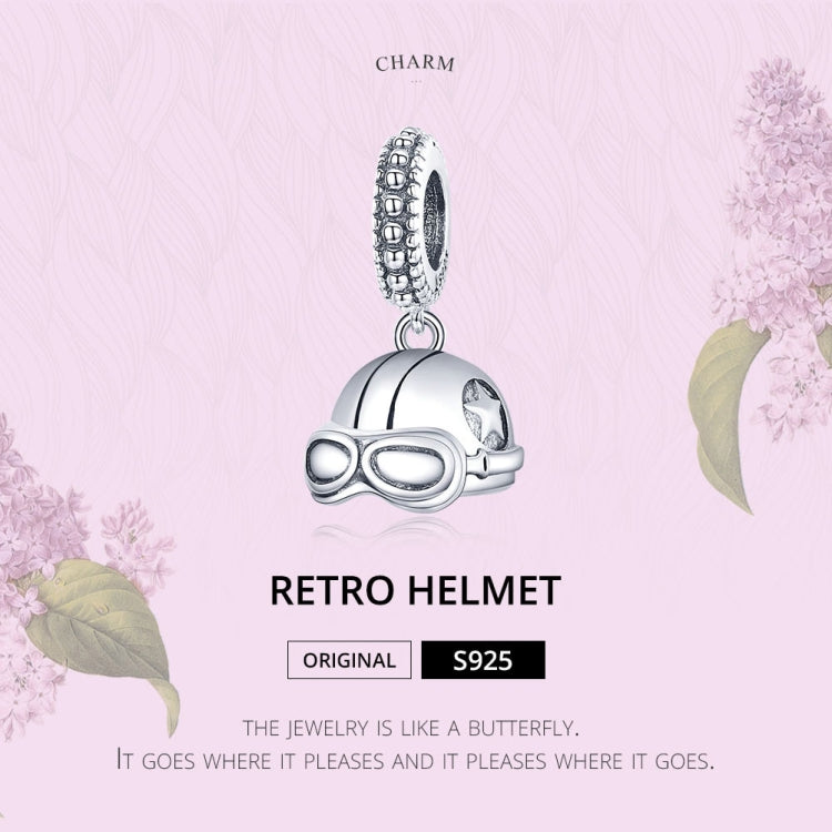 S925 Sterling Silver Retro Helmet Pendant DIY Bracelet Necklace Accessories, Retro Helmet