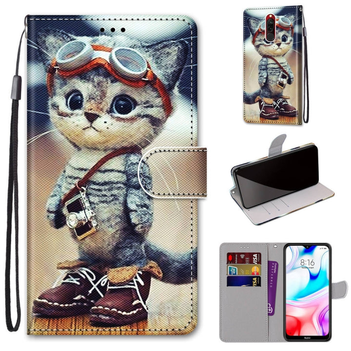 Coloured Drawing Cross Texture Horizontal Flip PU Leather Case with Holder & Card Slots & Wallet & Lanyard, For Xiaomi Redmi 8