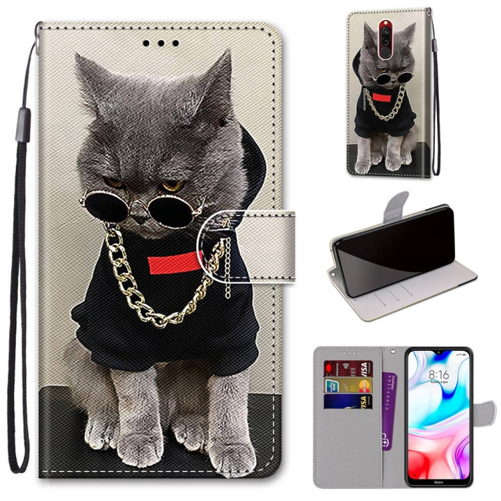 Coloured Drawing Cross Texture Horizontal Flip PU Leather Case with Holder & Card Slots & Wallet & Lanyard, For Xiaomi Redmi 8