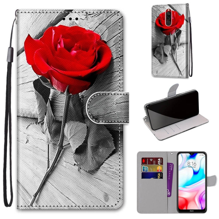 Coloured Drawing Cross Texture Horizontal Flip PU Leather Case with Holder & Card Slots & Wallet & Lanyard, For Xiaomi Redmi 8