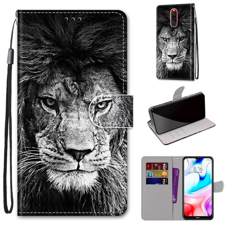 Coloured Drawing Cross Texture Horizontal Flip PU Leather Case with Holder & Card Slots & Wallet & Lanyard, For Xiaomi Redmi 8