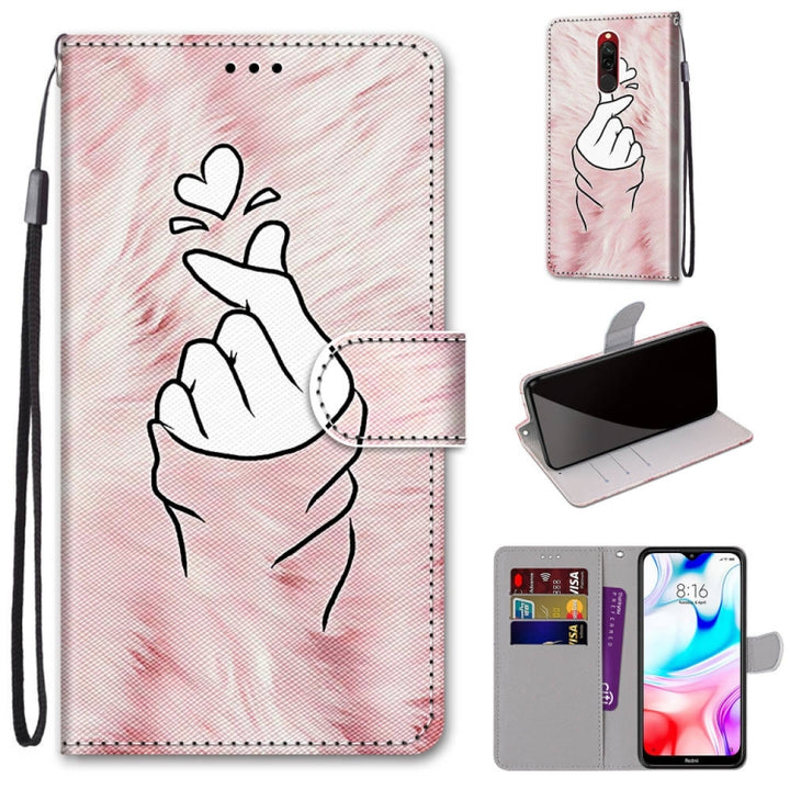 Coloured Drawing Cross Texture Horizontal Flip PU Leather Case with Holder & Card Slots & Wallet & Lanyard, For Xiaomi Redmi 8