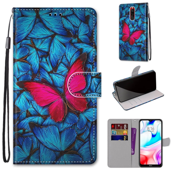 Coloured Drawing Cross Texture Horizontal Flip PU Leather Case with Holder & Card Slots & Wallet & Lanyard, For Xiaomi Redmi 8