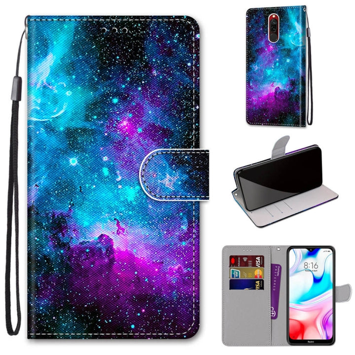 Coloured Drawing Cross Texture Horizontal Flip PU Leather Case with Holder & Card Slots & Wallet & Lanyard, For Xiaomi Redmi 8