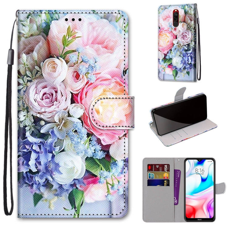 Coloured Drawing Cross Texture Horizontal Flip PU Leather Case with Holder & Card Slots & Wallet & Lanyard, For Xiaomi Redmi 8