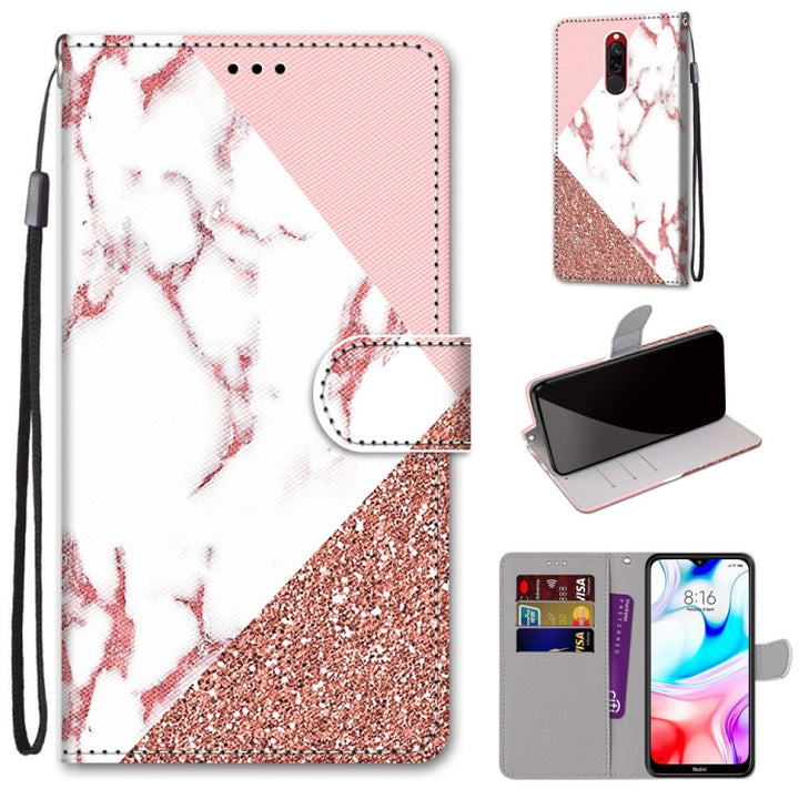 Coloured Drawing Cross Texture Horizontal Flip PU Leather Case with Holder & Card Slots & Wallet & Lanyard, For Xiaomi Redmi 8