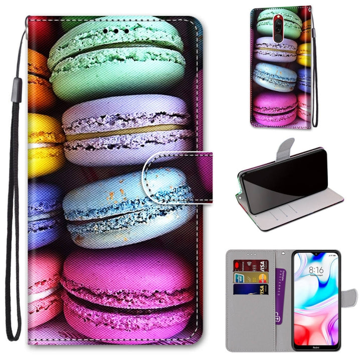 Coloured Drawing Cross Texture Horizontal Flip PU Leather Case with Holder & Card Slots & Wallet & Lanyard, For Xiaomi Redmi 8