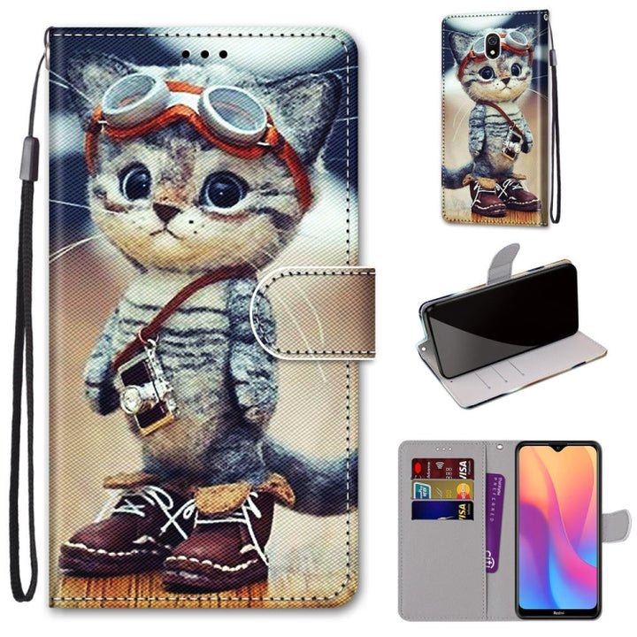 Coloured Drawing Cross Texture Horizontal Flip PU Leather Case with Holder & Card Slots & Wallet & Lanyard, For Xiaomi Redmi 8A