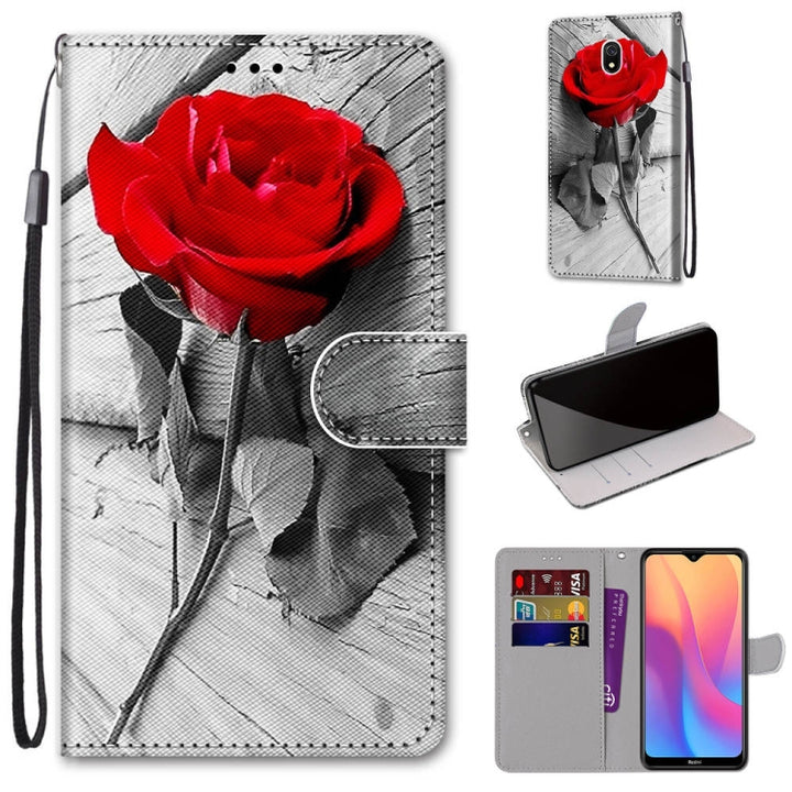 Coloured Drawing Cross Texture Horizontal Flip PU Leather Case with Holder & Card Slots & Wallet & Lanyard, For Xiaomi Redmi 8A