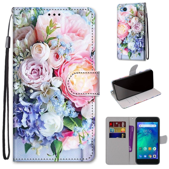 Coloured Drawing Cross Texture Horizontal Flip PU Leather Case with Holder & Card Slots & Wallet & Lanyard, For Xiaomi Redmi Go