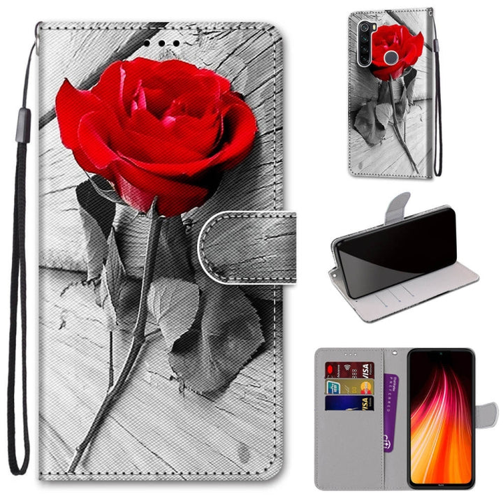 Coloured Drawing Cross Texture Horizontal Flip PU Leather Case with Holder & Card Slots & Wallet & Lanyard, For Xiaomi Redmi Note 8