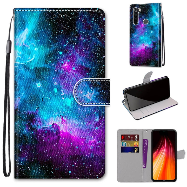 Coloured Drawing Cross Texture Horizontal Flip PU Leather Case with Holder & Card Slots & Wallet & Lanyard, For Xiaomi Redmi Note 8