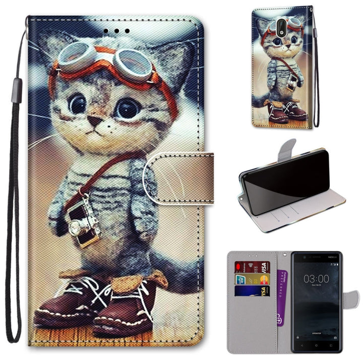 Coloured Drawing Cross Texture Horizontal Flip PU Leather Case with Holder & Card Slots & Wallet & Lanyard, For Nokia 3