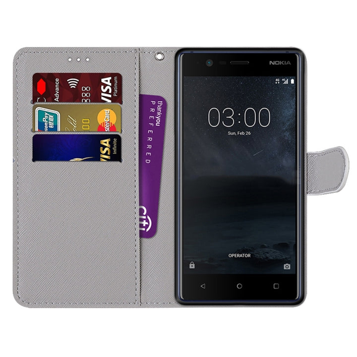 Coloured Drawing Cross Texture Horizontal Flip PU Leather Case with Holder & Card Slots & Wallet & Lanyard, For Nokia 3