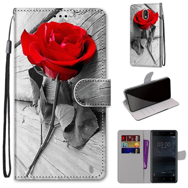 Coloured Drawing Cross Texture Horizontal Flip PU Leather Case with Holder & Card Slots & Wallet & Lanyard, For Nokia 3