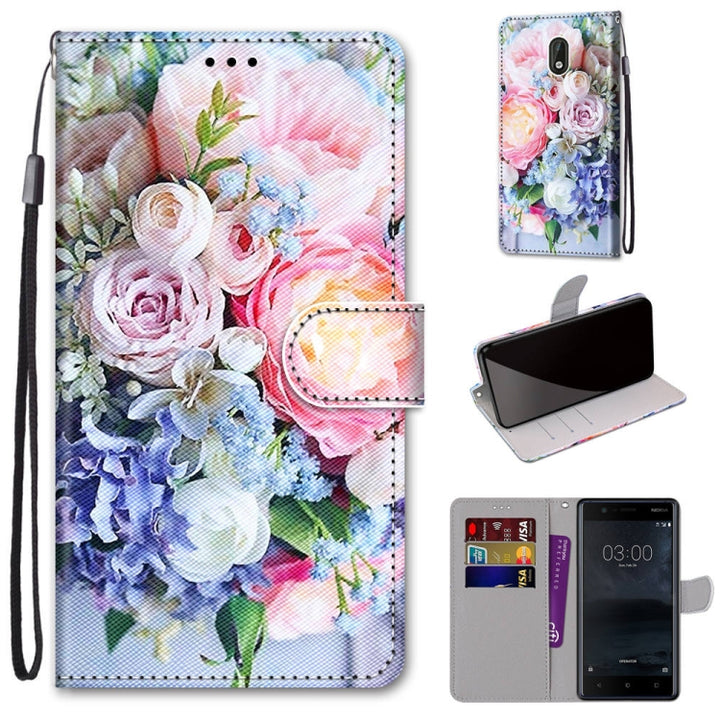 Coloured Drawing Cross Texture Horizontal Flip PU Leather Case with Holder & Card Slots & Wallet & Lanyard, For Nokia 3