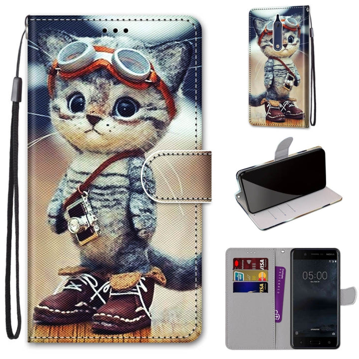 Coloured Drawing Cross Texture Horizontal Flip PU Leather Case with Holder & Card Slots & Wallet & Lanyard, For Nokia 5