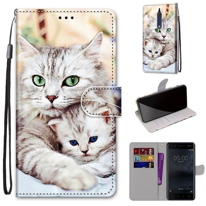 Coloured Drawing Cross Texture Horizontal Flip PU Leather Case with Holder & Card Slots & Wallet & Lanyard, For Nokia 5