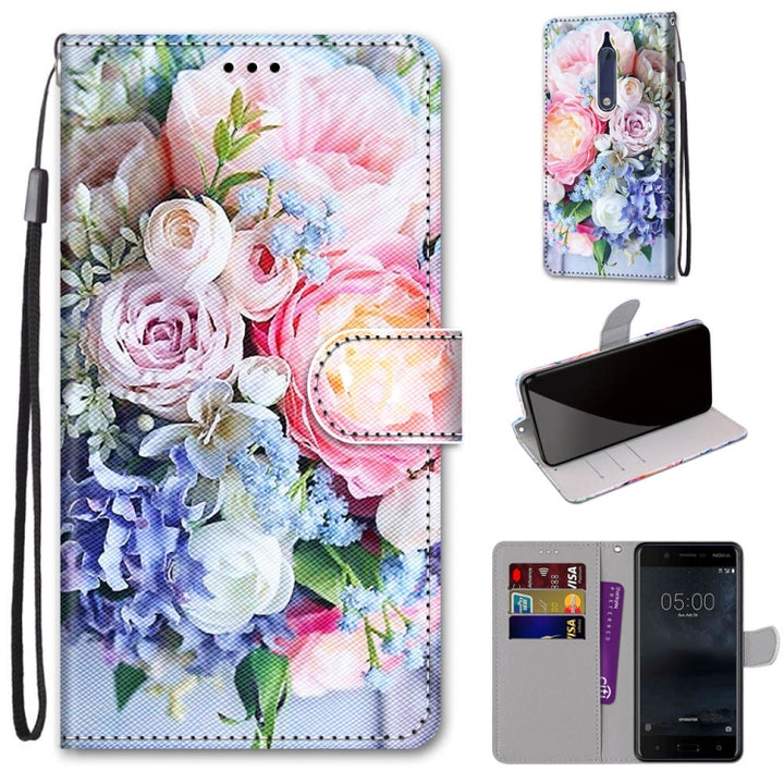 Coloured Drawing Cross Texture Horizontal Flip PU Leather Case with Holder & Card Slots & Wallet & Lanyard, For Nokia 5