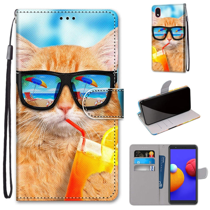 Coloured Drawing Cross Texture Horizontal Flip PU Leather Case with Holder & Card Slots & Wallet & Lanyard, For Samsung Galaxy A01 Core