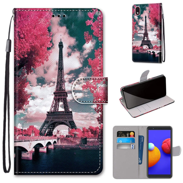 Coloured Drawing Cross Texture Horizontal Flip PU Leather Case with Holder & Card Slots & Wallet & Lanyard, For Samsung Galaxy A01 Core