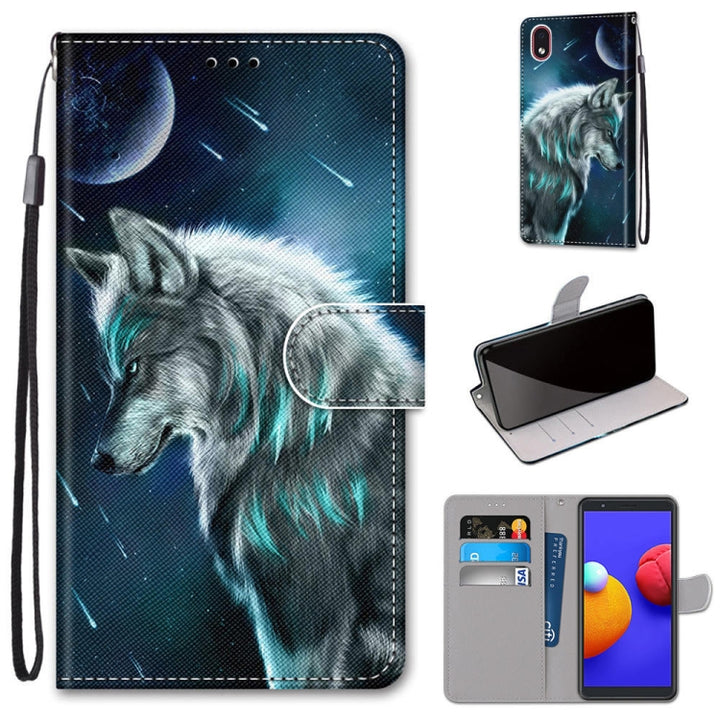 Coloured Drawing Cross Texture Horizontal Flip PU Leather Case with Holder & Card Slots & Wallet & Lanyard, For Samsung Galaxy A01 Core