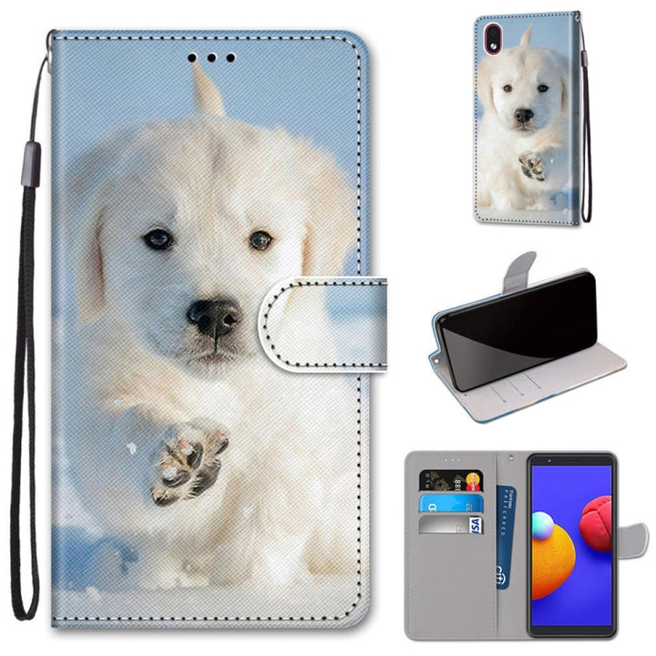 Coloured Drawing Cross Texture Horizontal Flip PU Leather Case with Holder & Card Slots & Wallet & Lanyard, For Samsung Galaxy A01 Core