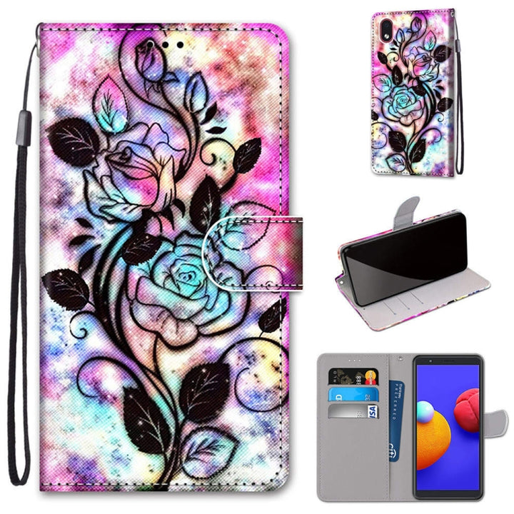 Coloured Drawing Cross Texture Horizontal Flip PU Leather Case with Holder & Card Slots & Wallet & Lanyard, For Samsung Galaxy A01 Core