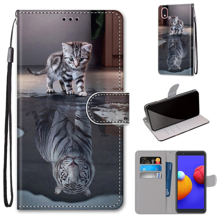 Coloured Drawing Cross Texture Horizontal Flip PU Leather Case with Holder & Card Slots & Wallet & Lanyard, For Samsung Galaxy A01 Core