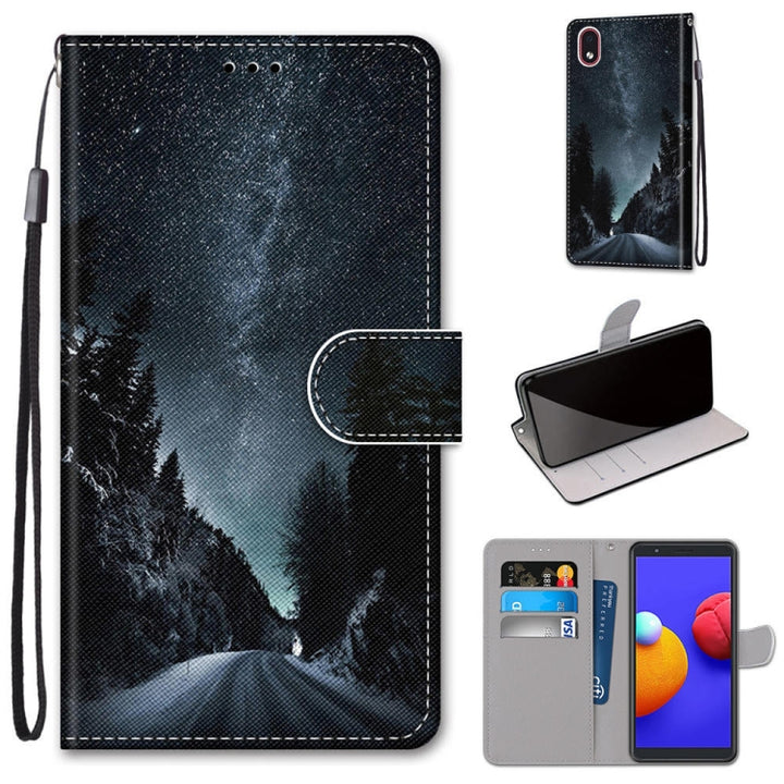 Coloured Drawing Cross Texture Horizontal Flip PU Leather Case with Holder & Card Slots & Wallet & Lanyard, For Samsung Galaxy A01 Core