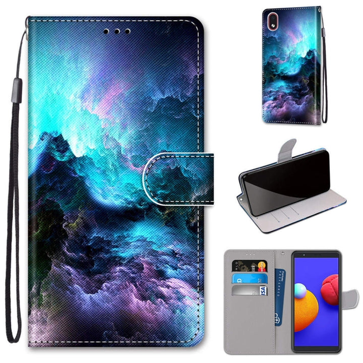 Coloured Drawing Cross Texture Horizontal Flip PU Leather Case with Holder & Card Slots & Wallet & Lanyard, For Samsung Galaxy A01 Core