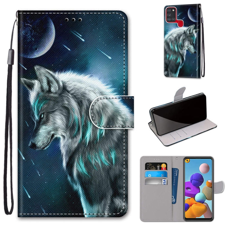 Coloured Drawing Cross Texture Horizontal Flip PU Leather Case with Holder & Card Slots & Wallet & Lanyard, For Samsung Galaxy A21s