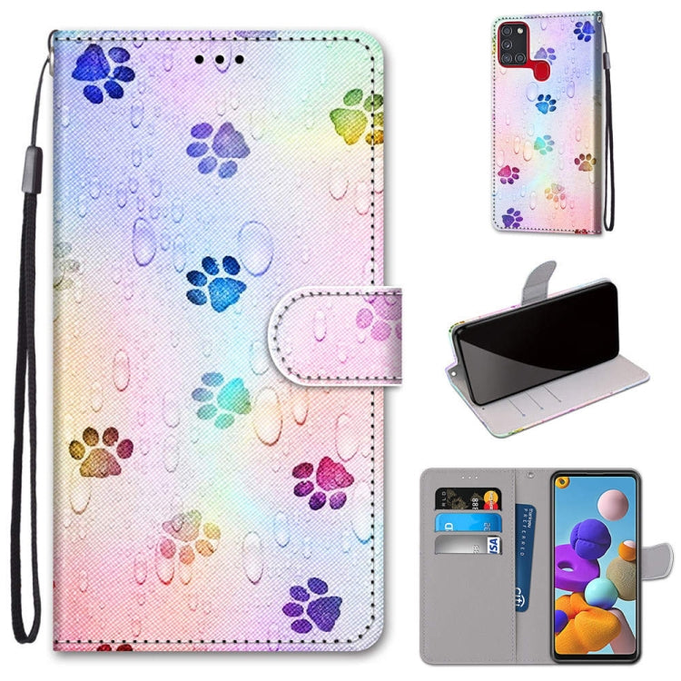 Coloured Drawing Cross Texture Horizontal Flip PU Leather Case with Holder & Card Slots & Wallet & Lanyard, For Samsung Galaxy A21s