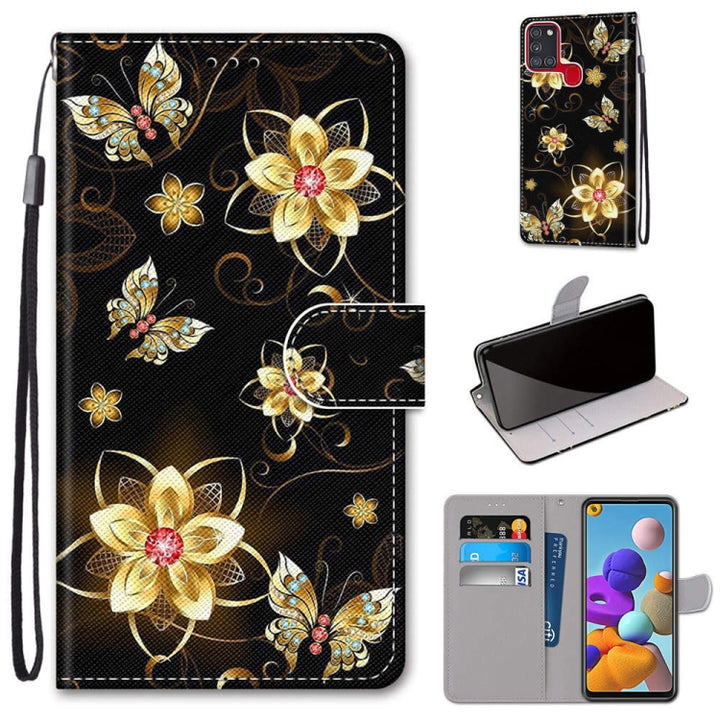 Coloured Drawing Cross Texture Horizontal Flip PU Leather Case with Holder & Card Slots & Wallet & Lanyard, For Samsung Galaxy A21s