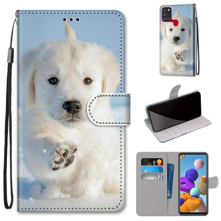 Coloured Drawing Cross Texture Horizontal Flip PU Leather Case with Holder & Card Slots & Wallet & Lanyard, For Samsung Galaxy A21s